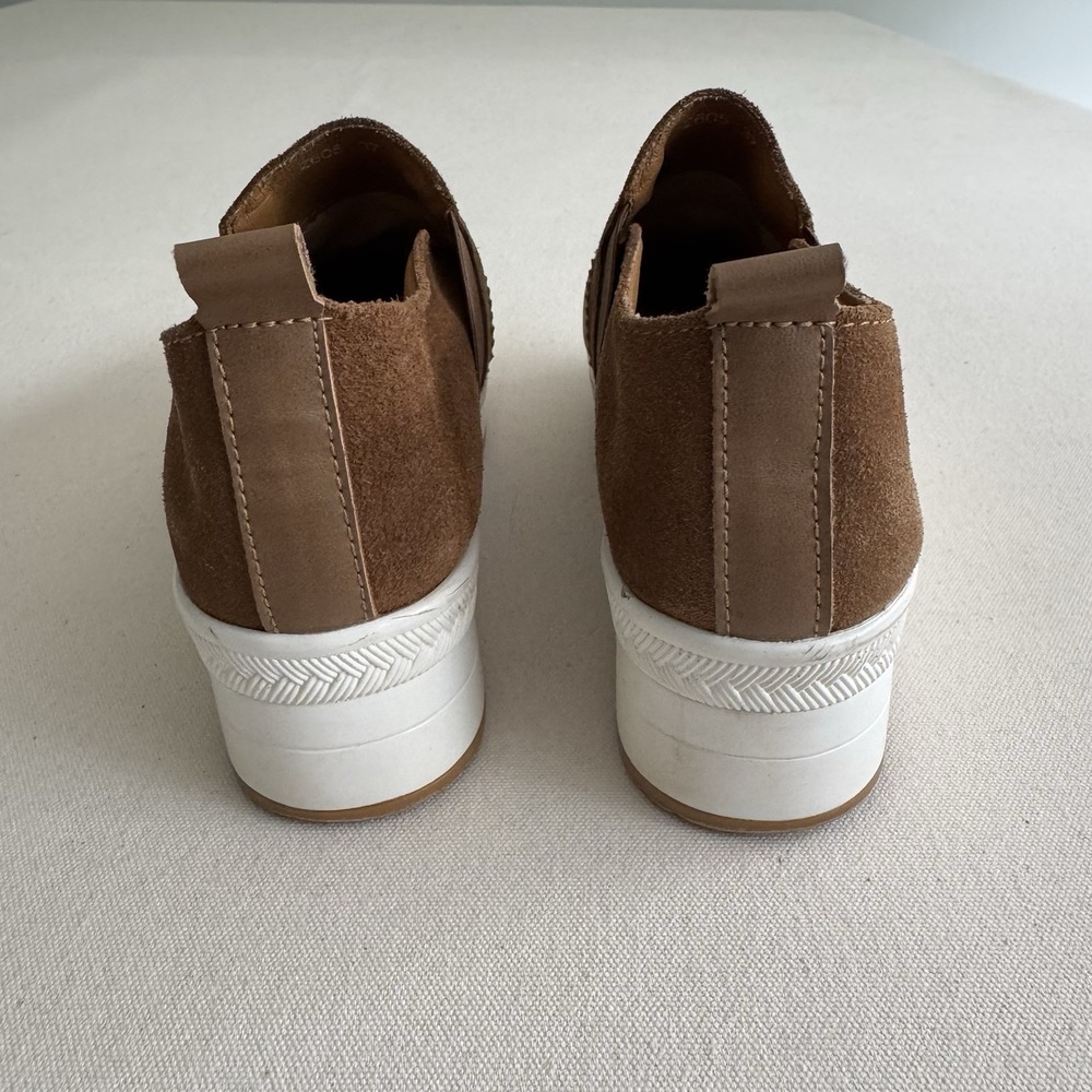 UNN Slip On Platform Sneaker Size 7W Penny Loafer High Heel Wedge Shoes Khaki - Picture 6 of 15